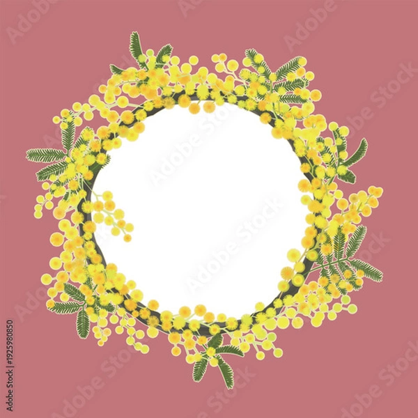 Obraz ミモザのリース（リース内透過・コーラル）