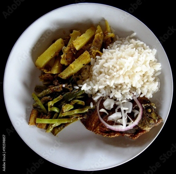 Obraz Fish with green beans and rice
