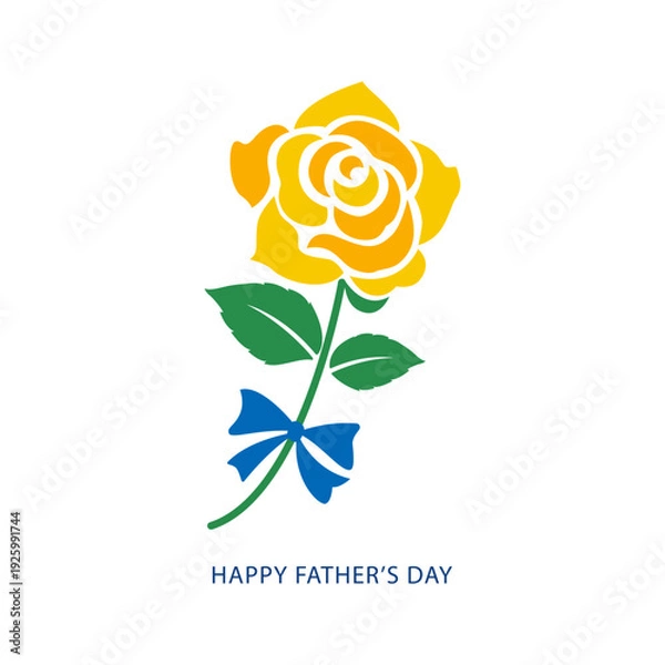 Obraz 青いリボンがついたシンプルな黄色いバラのイラスト