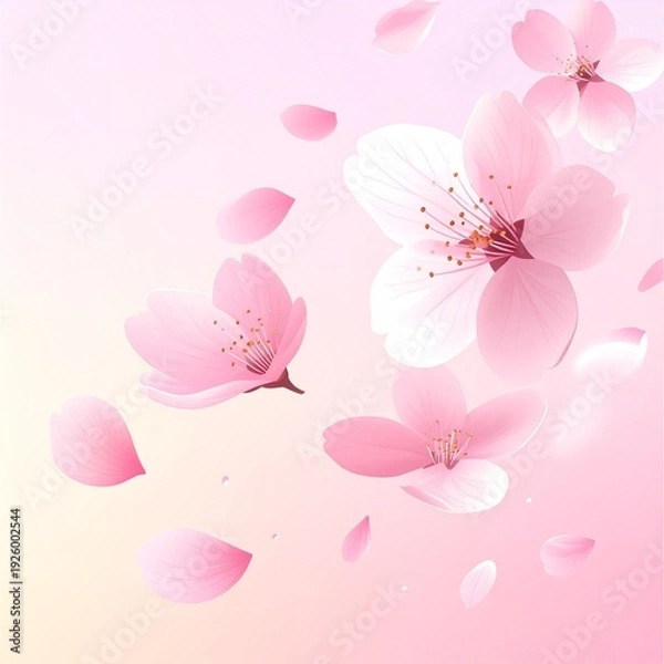 Obraz やわらかなマット質感のパステルグラデーション背景に桜の花びらを配置したミニマル構図。
淡いカラーの自然なトランジションが広がるエアリーな春の雰囲気。