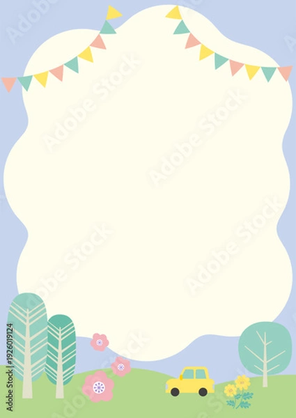 Obraz 自然の中をドライブする車の雲みたいなフレーム　ガーランド付き