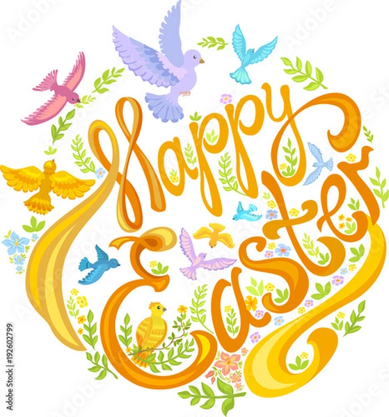 Obraz Happy Easter, birds and foliage