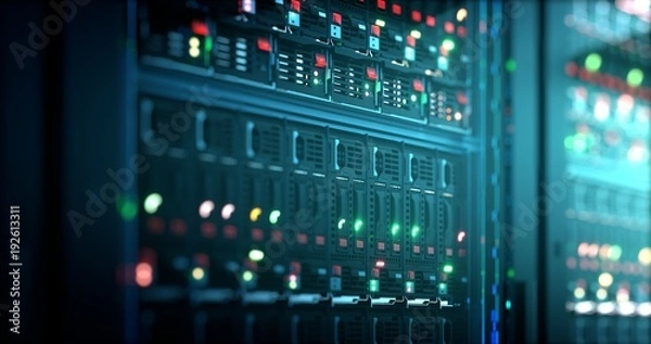 Obraz Serwer w centrum danych. Chmura obliczeniowa przechowywania danych renderowania 3d