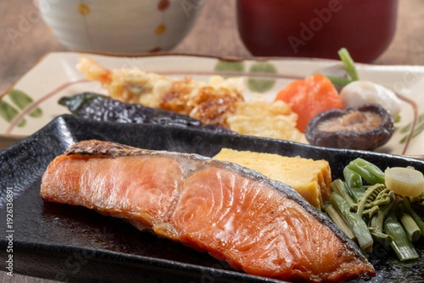 Obraz 焼いた鮭の朝ごはん