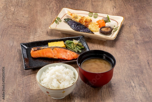 Obraz 焼いた鮭の朝ごはん