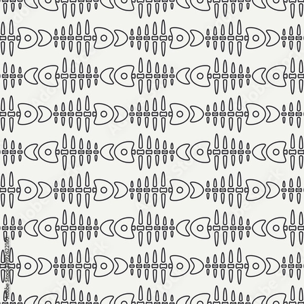 Fototapeta Flat line monochrome vector seamless pattern ocean fish bone, skeleton. Simplified retro. Childish cartoon style. Skull. Sea doodle art. Background. Illustration and element for your design, wallpaper