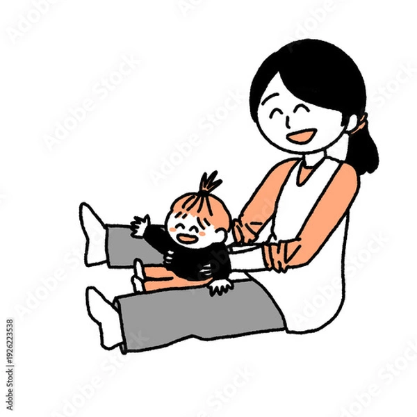 Obraz 赤ちゃんと遊んでいるお母さんのイラスト