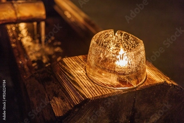 Obraz 冬の木曽路・妻籠宿「氷雪の灯祭り」のアイスキャンドルと玉ボケ