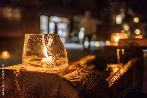 Obraz 冬の木曽路・妻籠宿「氷雪の灯祭り」のアイスキャンドルと玉ボケ