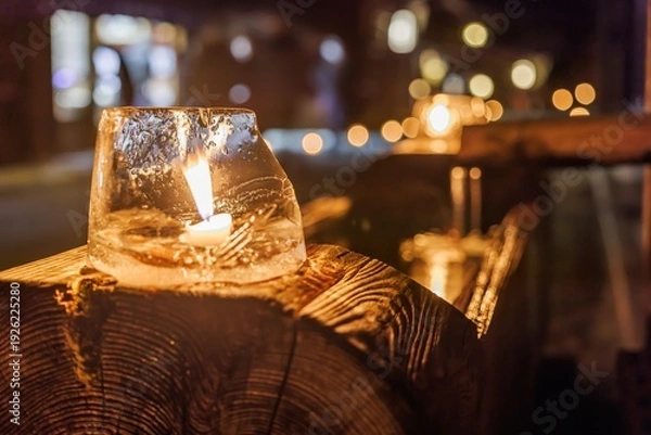 Obraz 冬の木曽路・妻籠宿「氷雪の灯祭り」のアイスキャンドルと玉ボケ