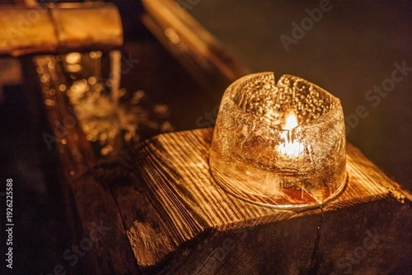 Obraz 冬の木曽路・妻籠宿「氷雪の灯祭り」のアイスキャンドルと玉ボケ