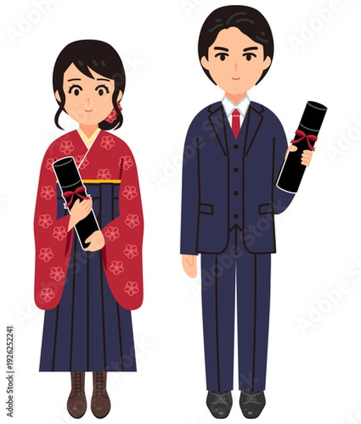 Obraz 卒業式の日の大学生のイラスト