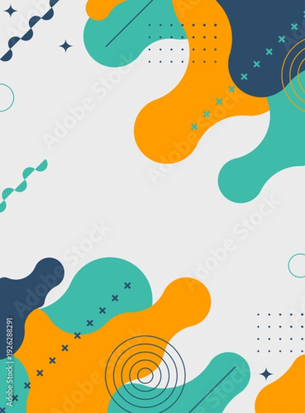 Obraz オレンジとティールの流体幾何学抽象背景デザイン
