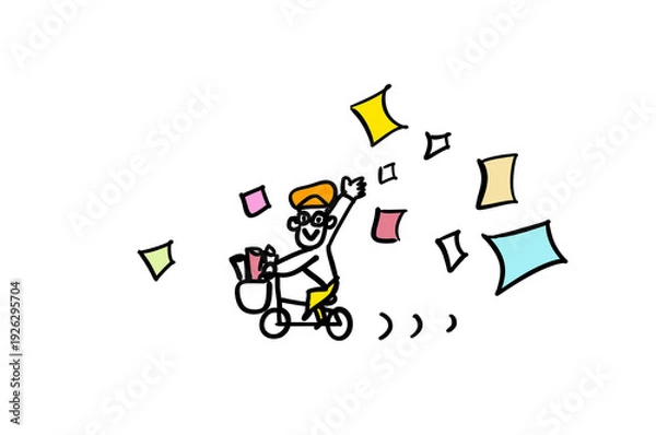 Obraz 自転車で　チラシを配る人