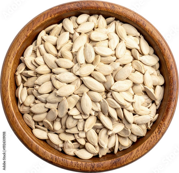 Obraz 견과류-호박씨-호박 씨앗-안 깐 호박씨-말린 호박씨-우드볼-나무그릇-항공샷-배경 제거