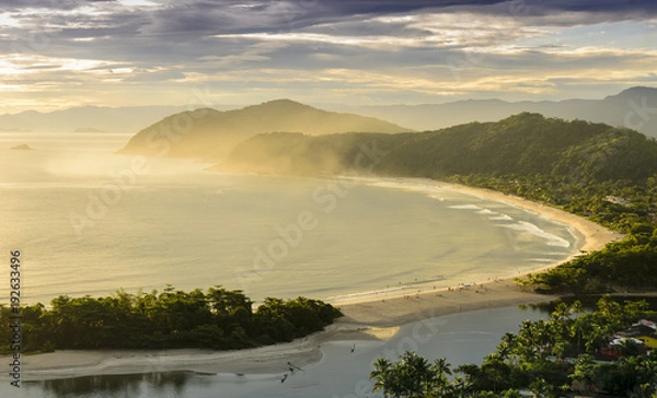 Fototapeta Spectacular sunset on the Barra do Una beach on the coast of the state of Sao Paulo , Brazil