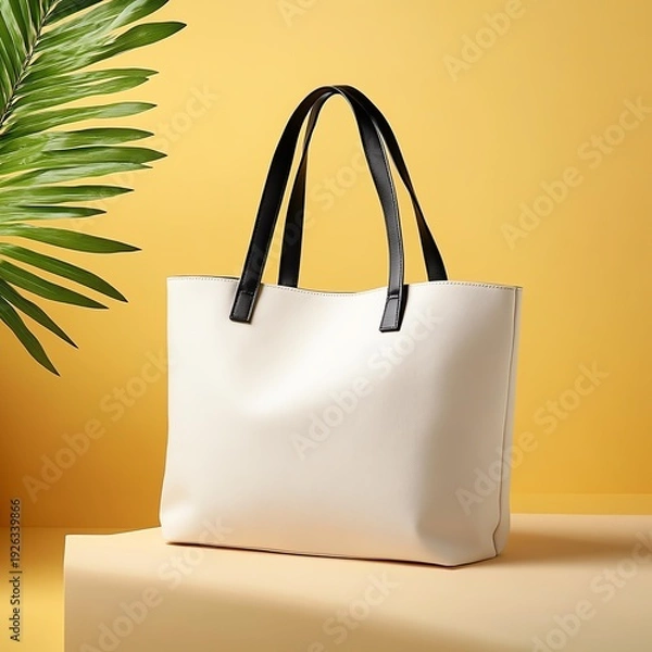 Obraz Stylish tote bag on vibrant background.