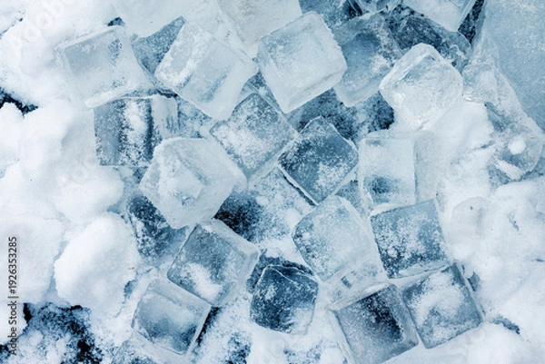 Obraz Ice cubes on the snow background.