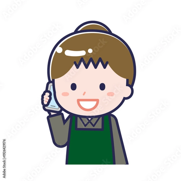 Obraz スマートフォンを使う「飲食店の店員」の女性