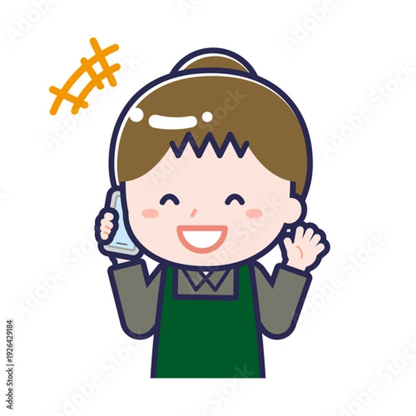 Obraz スマートフォンを使う「飲食店の店員」の女性