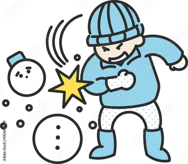 Obraz 雪だるまを壊す暴力的な小学生男児のイラスト