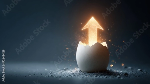 Obraz glowing orange arrow emerging from cracked eggshell