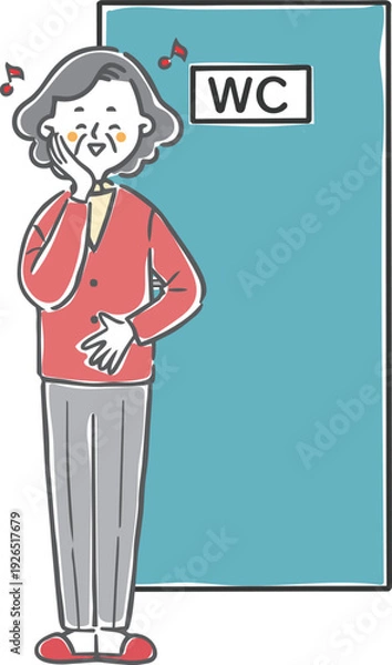 Obraz トイレですっきりしたシニア女性　全身　ベクター