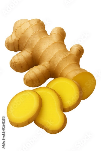 Obraz Fresh ginger root and multiple sliced pieces