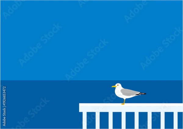 Obraz 青い空と海の水平線とカモメのイラスト