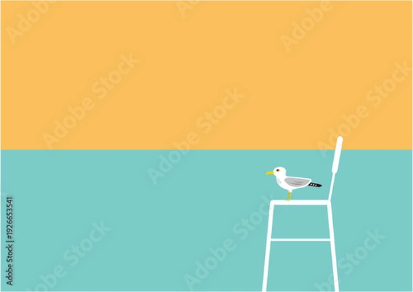 Obraz 夕暮れのビーチとカモメのイラスト