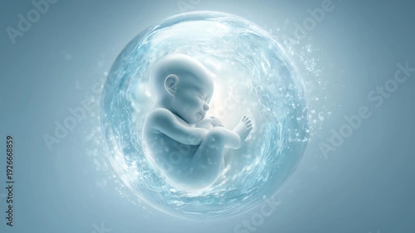 Obraz 生命の起源：神秘的な光に包まれた胎児のイラスト