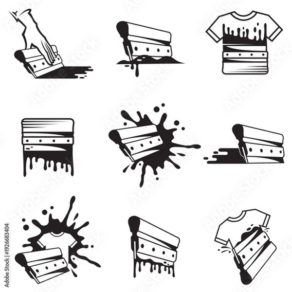 Obraz silk screen printing icons with squeegee isolated on white background