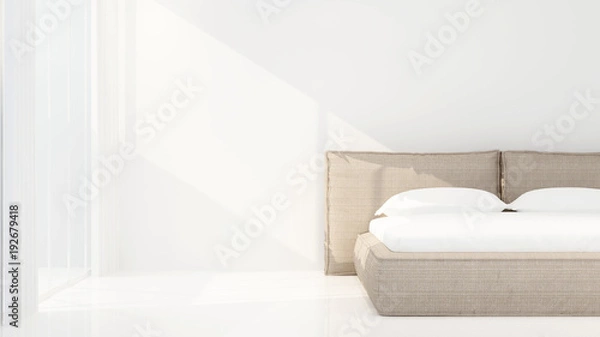 Fototapeta Bedroom and empty space in hotel or home on sunshine day - bedroom artwork room for rent fo apartment or other room - 3D Rendering