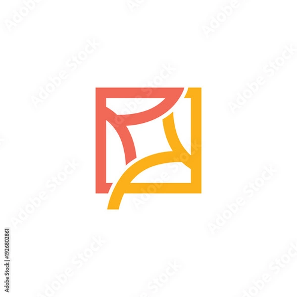 Obraz Abstract Geometric Square Logo Icon with Interlocking Curves