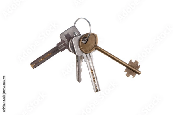 Fototapeta Bunch of apartment keys isolated on white background