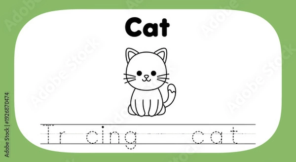 Obraz Cat tracing worksheet for kids learning to write