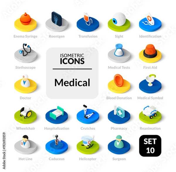 Fototapeta Color icons set in flat isometric illustration style, vector collection