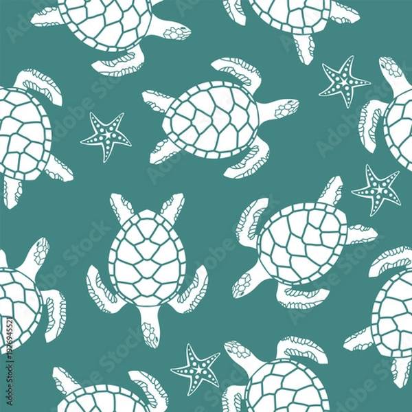 Obraz seamless pattern with sea turtles on blue background