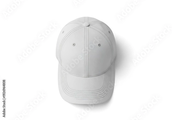 Obraz White baseball cap isolated on a plain white background top down view