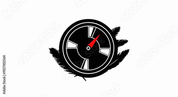 Obraz Abstract circular design with a red needle and feather elements, symbolizing precision and creativity.