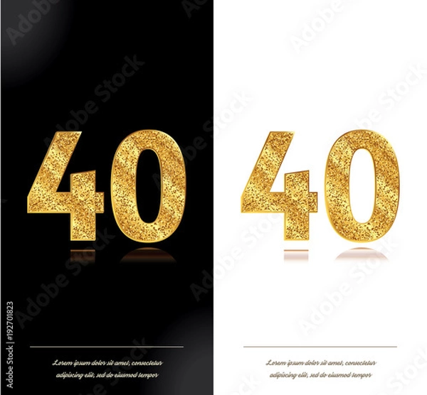 Obraz 40-lecie czarno-białe karty zdobione złotymi elementami.