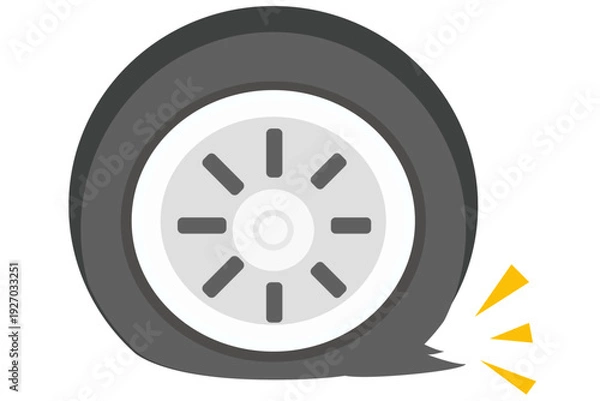 Obraz パンクしたタイヤのフラットイラスト 車のトラブル ベクター素材