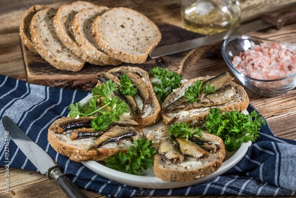 Obraz Sandwich with sprats.