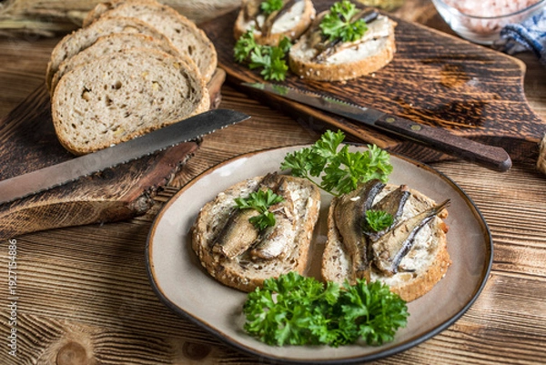 Obraz Sandwich with sprats.