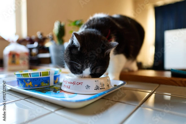 Obraz 餌を食べる猫