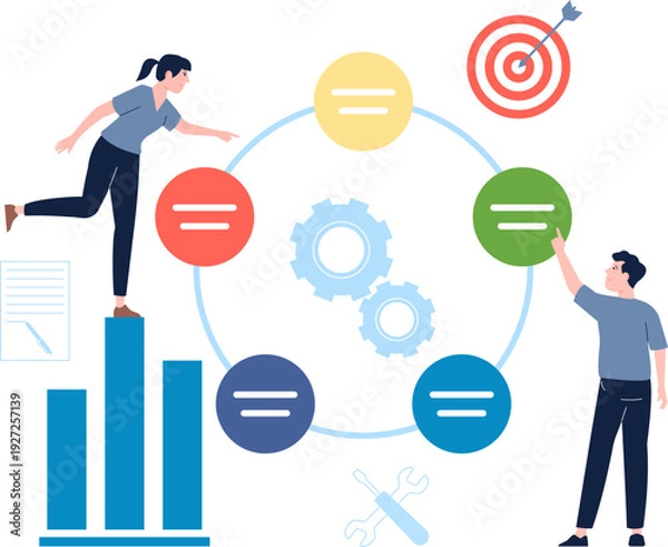 Obraz Business process steps concept. Work strategy method
