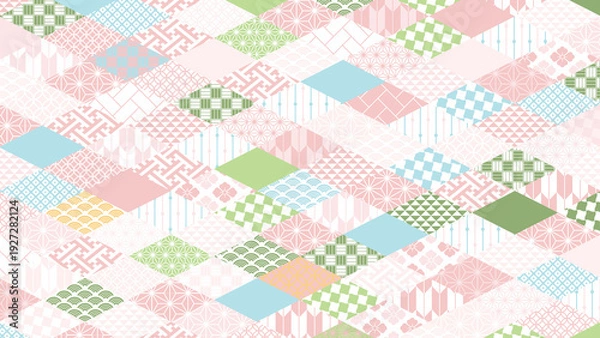 Obraz 【春の背景素材】伝統文様のカラフルな和柄イラスト
