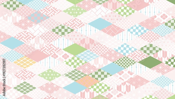 Obraz 【春の背景素材】伝統文様のカラフルな和柄イラスト
