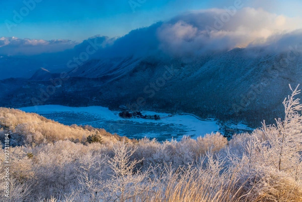 Obraz 朝日に輝く樹氷の赤城山地蔵岳スノーハイク