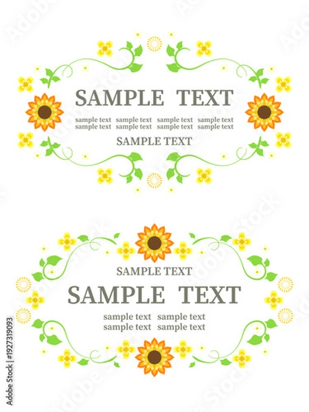 Obraz 黄色い花と植物の春らしい装飾フレーム素材